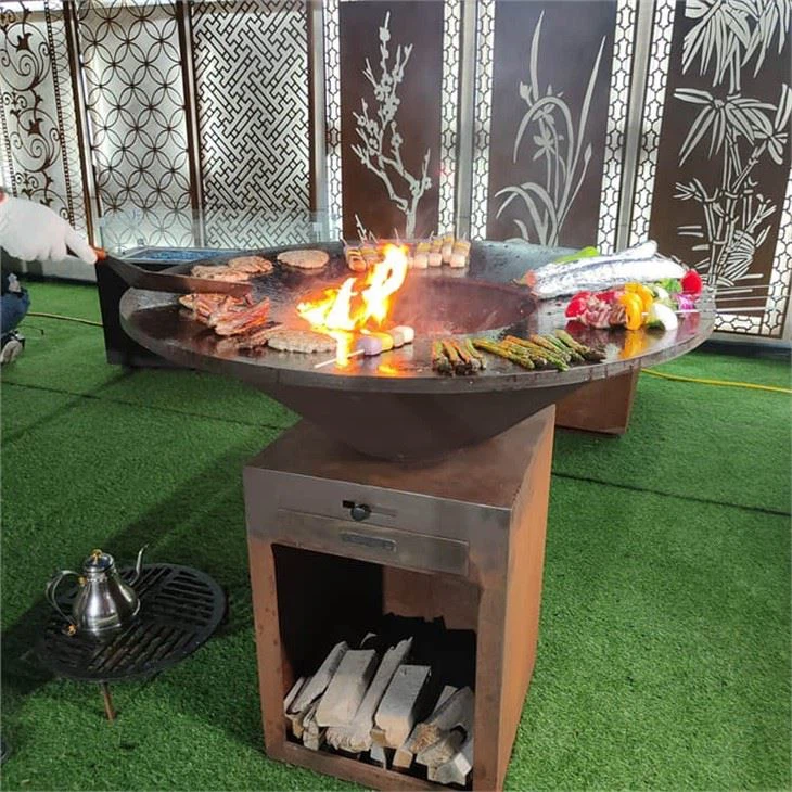 Corten Steel Cooktop Grill Fire Pit Outdoor Patio Steel BBQ Fire Pit Grill Table