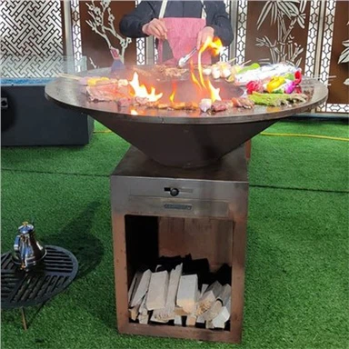 Tavolo per griglia per braciere in acciaio corten per barbecue in acciaio per patio esterno