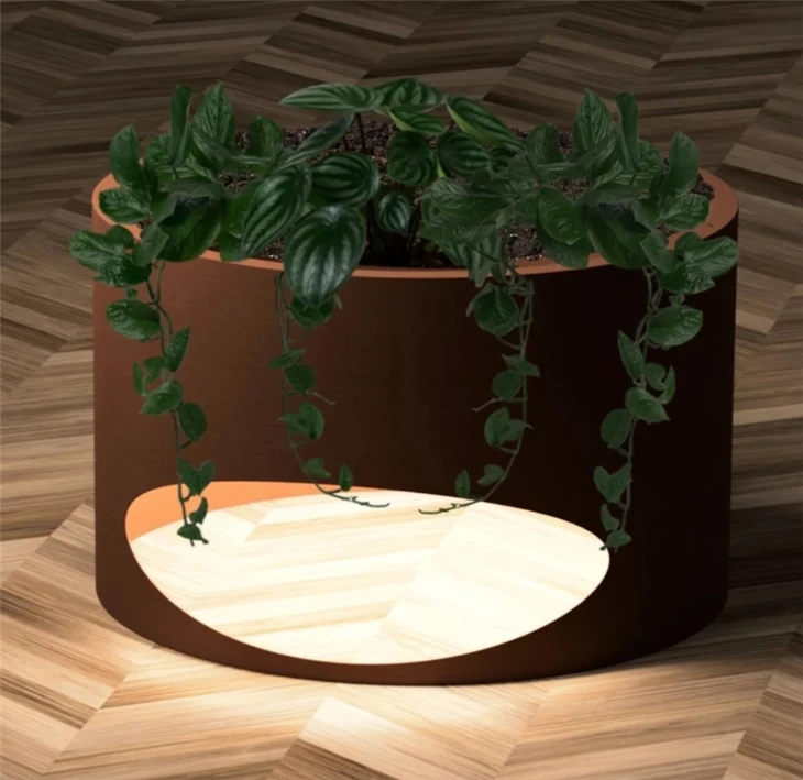 Corten Planter With LED Lamp