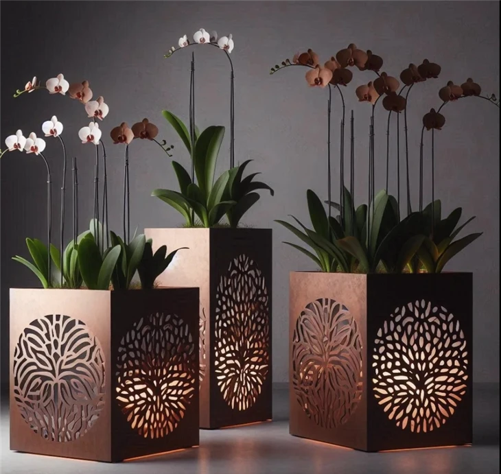 Corten fioriera con lampada a LED